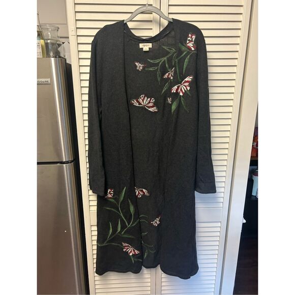 Style & Co. Gray Embroidered Floral Cardigan Duster, Size XL - Picture 6 of 7